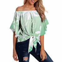 Tiare Tahiti Off Shoulder Wrap Waist Top Matcha Polynesia Motifs LT05 - Polynesian Pride