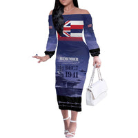 Hawaii Pearl Harbor Remembrance Day Family Matching Off The Shoulder Long Sleeve Dress and Hawaiian Shirt Flag Style LT05 Mom's Dress Blue - Polynesian Pride
