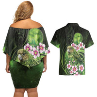 New Zealand Aotearoa Kakapo Couples Matching Off Shoulder Short Dress and Hawaiian Shirt Maori Pattern With Manuka Galaxy Style - Polynesian Pride