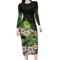 New Zealand Aotearoa Kakapo Family Matching Long Sleeve Bodycon Dress and Hawaiian Shirt Maori Pattern With Manuka Galaxy Style - Polynesian Pride