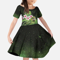 New Zealand Aotearoa Kakapo Family Matching Mermaid Dress and Hawaiian Shirt Maori Pattern With Manuka Galaxy Style LT05 Daughter's Dress Green - Polynesian Pride