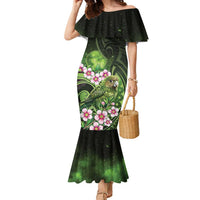New Zealand Aotearoa Kakapo Family Matching Mermaid Dress and Hawaiian Shirt Maori Pattern With Manuka Galaxy Style LT05 Green - Polynesian Pride