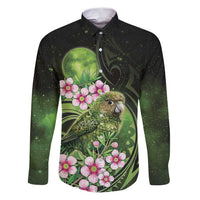 New Zealand Aotearoa Kakapo Family Matching Puletasi and Hawaiian Shirt Maori Pattern With Manuka Galaxy Style LT05 Dad's Shirt - Long Sleeve Green - Polynesian Pride