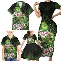 New Zealand Aotearoa Kakapo Family Matching Short Sleeve Bodycon Dress and Hawaiian Shirt Maori Pattern With Manuka Galaxy Style LT05 - Polynesian Pride