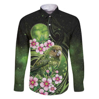 New Zealand Aotearoa Kakapo Family Matching Short Sleeve Bodycon Dress and Hawaiian Shirt Maori Pattern With Manuka Galaxy Style LT05 Dad's Shirt - Long Sleeve Green - Polynesian Pride