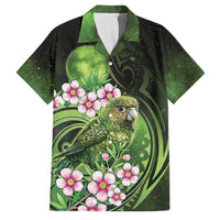 New Zealand Aotearoa Kakapo Family Matching Tank Maxi Dress and Hawaiian Shirt Maori Pattern With Manuka Galaxy Style LT05 Dad's Shirt - Short Sleeve Green - Polynesian Pride
