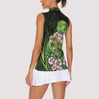 New Zealand Aotearoa Kakapo Women Sleeveless Polo Shirt Maori Pattern With Manuka Galaxy Style - Polynesian Pride