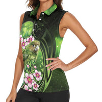 New Zealand Aotearoa Kakapo Women Sleeveless Polo Shirt Maori Pattern With Manuka Galaxy Style - Polynesian Pride
