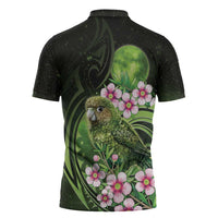 New Zealand Aotearoa Kakapo Zipper Polo Shirt Maori Pattern With Manuka Galaxy Style - Polynesian Pride