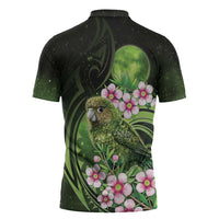 New Zealand Aotearoa Kakapo Zipper Polo Shirt Maori Pattern With Manuka Galaxy Style - Polynesian Pride
