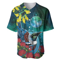 New Zealand Tui Bird Baseball Jersey Maori Koru With Pohutukawa Galaxy Style - Polynesian Pride