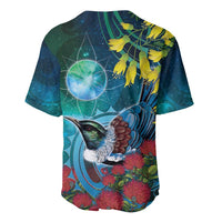 New Zealand Tui Bird Baseball Jersey Maori Koru With Pohutukawa Galaxy Style - Polynesian Pride