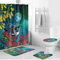 New Zealand Tui Bird Bathroom Set Maori Koru With Pohutukawa Galaxy Style - Polynesian Pride