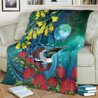 New Zealand Tui Bird Blanket Maori Koru With Pohutukawa Galaxy Style - Polynesian Pride