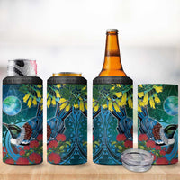 New Zealand Tui Bird 4 in 1 Can Cooler Tumbler Maori Koru With Pohutukawa Galaxy Style - Polynesian Pride