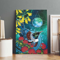 New Zealand Tui Bird Canvas Wall Art Maori Koru With Pohutukawa Galaxy Style - Polynesian Pride