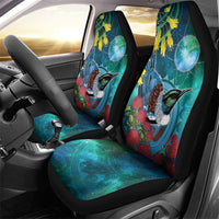 New Zealand Tui Bird Car Seat Cover Maori Koru With Pohutukawa Galaxy Style - Polynesian Pride