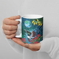 New Zealand Tui Bird Ceramic Mug Maori Koru With Pohutukawa Galaxy Style - Polynesian Pride