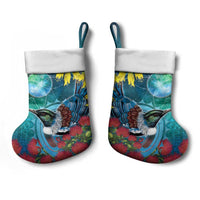 New Zealand Tui Bird Christmas Stocking Maori Koru With Pohutukawa Galaxy Style - Polynesian Pride