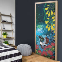 New Zealand Tui Bird Door Cover Maori Koru With Pohutukawa Galaxy Style - Polynesian Pride