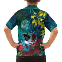 New Zealand Tui Bird Family Matching Puletasi and Hawaiian Shirt Maori Koru With Pohutukawa Galaxy Style - Polynesian Pride