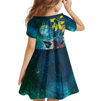New Zealand Tui Bird Family Matching Short Sleeve Bodycon Dress and Hawaiian Shirt Maori Koru With Pohutukawa Galaxy Style LT05 - Polynesian Pride