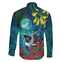 New Zealand Tui Bird Family Matching Short Sleeve Bodycon Dress and Hawaiian Shirt Maori Koru With Pohutukawa Galaxy Style LT05 - Polynesian Pride