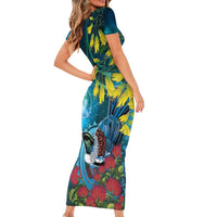 New Zealand Tui Bird Family Matching Short Sleeve Bodycon Dress and Hawaiian Shirt Maori Koru With Pohutukawa Galaxy Style - Polynesian Pride