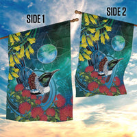 New Zealand Tui Bird Garden Flag Maori Koru With Pohutukawa Galaxy Style - Polynesian Pride