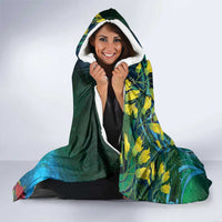 New Zealand Tui Bird Hooded Blanket Maori Koru With Pohutukawa Galaxy Style - Polynesian Pride