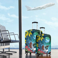 New Zealand Tui Bird Luggage Cover Maori Koru With Pohutukawa Galaxy Style - Polynesian Pride
