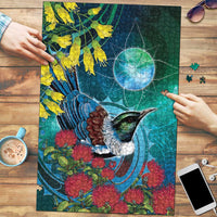 New Zealand Tui Bird Puzzle Maori Koru With Pohutukawa Galaxy Style - Polynesian Pride