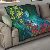 New Zealand Tui Bird Quilt Maori Koru With Pohutukawa Galaxy Style - Polynesian Pride