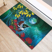 New Zealand Tui Bird Rubber Doormat Maori Koru With Pohutukawa Galaxy Style - Polynesian Pride