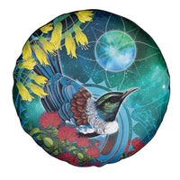 New Zealand Tui Bird Spare Tire Cover Maori Koru With Pohutukawa Galaxy Style - Polynesian Pride