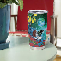 New Zealand Tui Bird Tumbler Cup Maori Koru With Pohutukawa Galaxy Style - Polynesian Pride