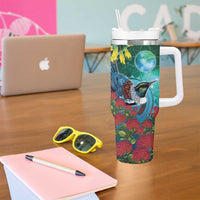 New Zealand Tui Bird Tumbler With Handle Maori Koru With Pohutukawa Galaxy Style - Polynesian Pride