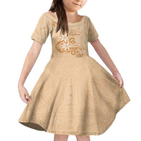 Personalised New Zealand Auckland Folk Festival Family Matching Puletasi Dress and Hawaiian Shirt Vintage Style LT05 Daughter's Dress Brown - Polynesian Pride