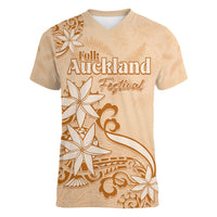 Personalised New Zealand Auckland Folk Festival Women V Neck T Shirt Vintage Style LT05 Female Brown - Polynesian Pride