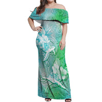 Couple Sea Turtle One Love One Heart Off Shoulder Maxi Dress LT05 Women Aqua - Polynesian Pride