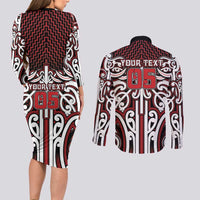 Custom Aotearoa Ngapuhi Couples Matching Long Sleeve Bodycon Dress and Long Sleeve Button Shirt Maori Tribal Pattern Mix Poutama