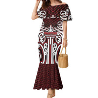 Custom Aotearoa Ngapuhi Family Matching Mermaid Dress and Hawaiian Shirt Maori Tribal Pattern Mix Poutama LT05 Mom's Dress Red - Polynesian Pride