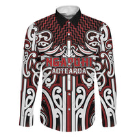 Custom Aotearoa Ngapuhi Family Matching Tank Maxi Dress and Hawaiian Shirt Maori Tribal Pattern Mix Poutama LT05 Dad's Shirt - Long Sleeve Red - Polynesian Pride