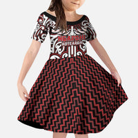 Custom Aotearoa Ngapuhi Kid Short Sleeve Dress Maori Tribal Pattern Mix Poutama