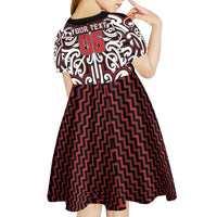 Custom Aotearoa Ngapuhi Kid Short Sleeve Dress Maori Tribal Pattern Mix Poutama