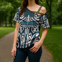 Custom Aotearoa Ngati Porou Cross Shoulder Shirt Maori Tribal Pattern Mix Poutama