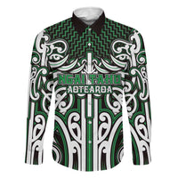 Custom Aotearoa Ngai Tahu Family Matching Long Sleeve Bodycon Dress and Hawaiian Shirt Maori Tribal Pattern Mix Poutama LT05 Dad's Shirt - Long Sleeve Green - Polynesian Pride