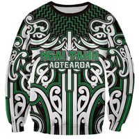 Custom Aotearoa Ngai Tahu Sweatshirt Maori Tribal Pattern Mix Poutama LT05 Unisex Green - Polynesian Pride