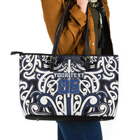 Custom Aotearoa Ngati Tuwharetoa Leather Tote Bag Maori Tribal Pattern Mix Poutama