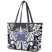 Custom Aotearoa Ngati Tuwharetoa Leather Tote Bag Maori Tribal Pattern Mix Poutama